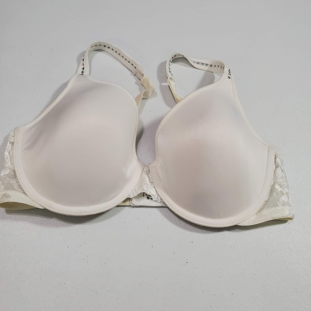 Vanity Fair Women Bra 36DD‎ White Lace Band Rhinestone Straps Underwire